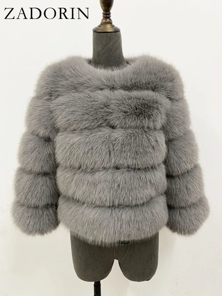 ZADORIN S-6XL Mink Coat Winter Black White Faux Fur Coat Woman Elegant Fluffy Faux Fur Jacket Top Short Fur Coats Woman Clothing LadyShow.Store