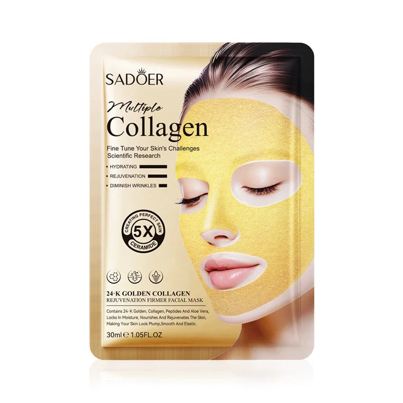 SADOER 24k Golden Collagen Facial Masks Anti Wrinkle Firming Moisturizing Anti-Aging Face Mask Beauty Facial Skin Care Products Tri Light Beauty