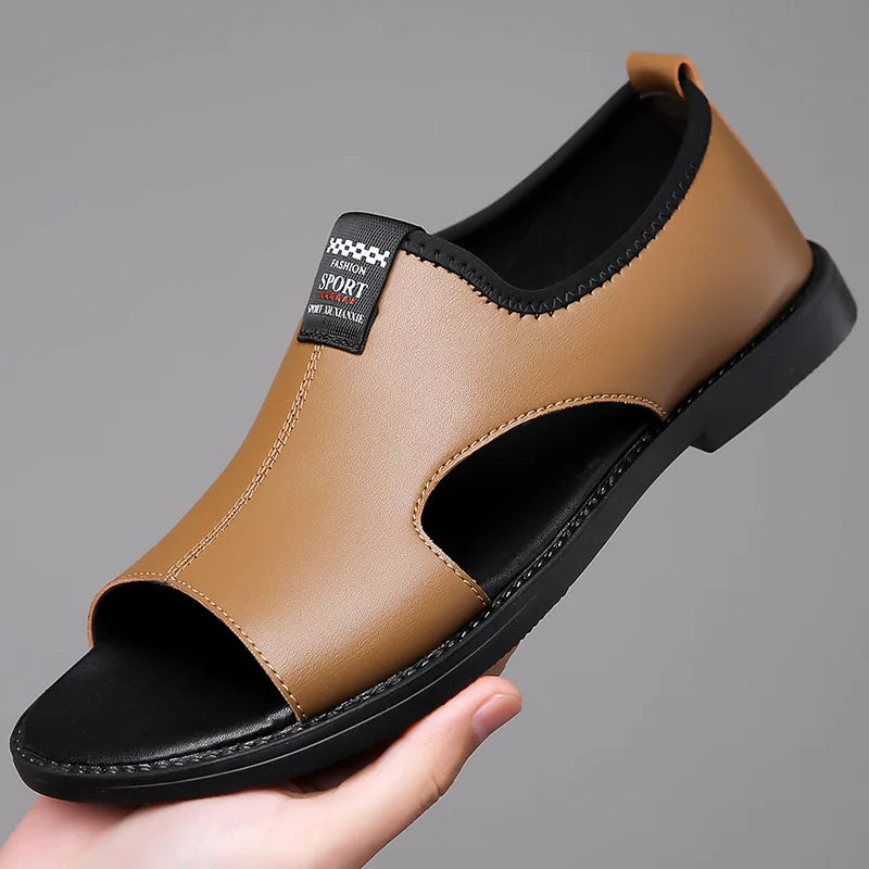 Brand Man Sandals Designer Fashion Leather Casual for Men Summer Comfortable Beach Slippers Outdoor Non-slip Men Sandalias 2026 Pi-Mart