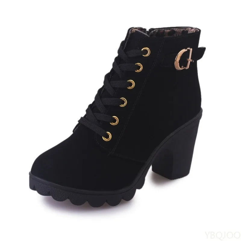 New Spring Winter Fashionable versatile Women Boots Lace-up Fashionable versatile Ladies Shoes comfortable High Heels Boots LadyShow.Store