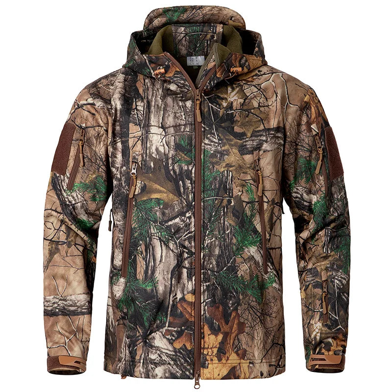 Men's Silent Soft Shell Camouflage Tactical Jacket Waterproof Warm Fleece Hunting Jackets Outdoor Hiking Fishing Hooded Coat LadyShow.Store