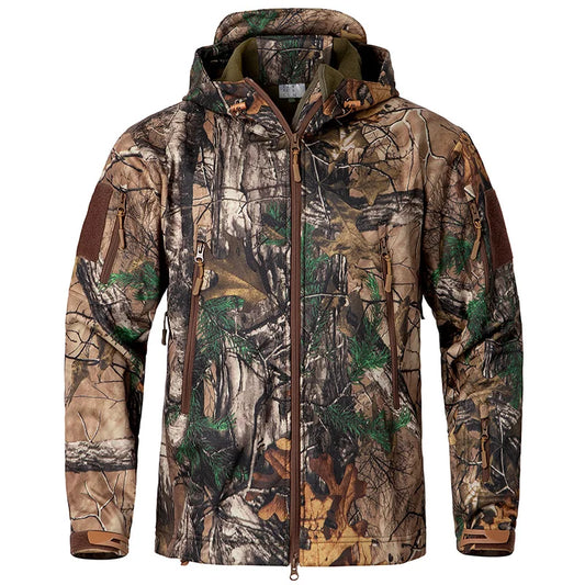Men's Silent Soft Shell Camouflage Tactical Jacket Waterproof Warm Fleece Hunting Jackets Outdoor Hiking Fishing Hooded Coat Pi-Mart