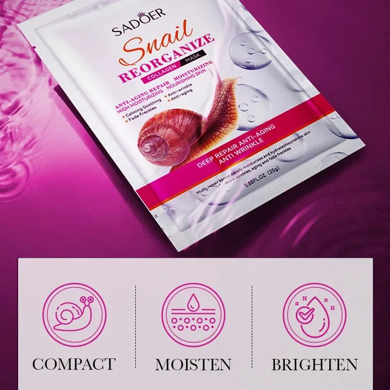 5-Piece Set of Sadoer Snail Collagen Mask, Firming and Moisturizing, Whitening and Hydrating, Facial Skin Care and Beauty Products Tri Light Beauty