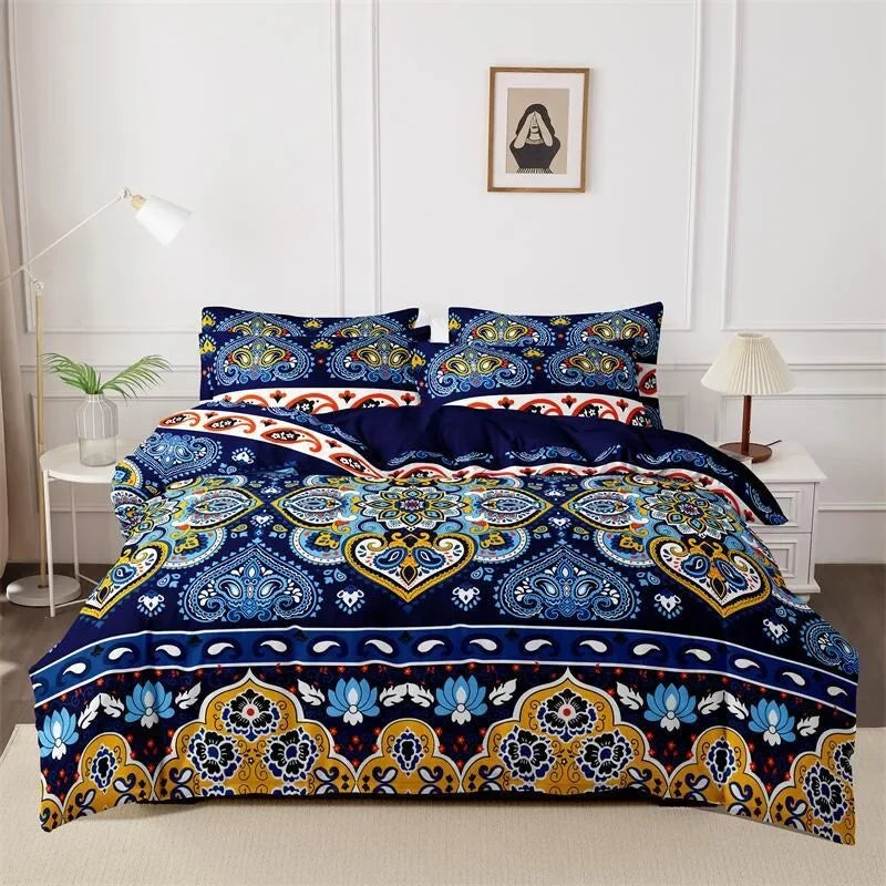 3pcs Printed Brushed Duvet Cover Pillowcase Three Piece Set High Quality Skin Friendly Fabric Bedding Cover (without Bed Sheet) Pi-Mart