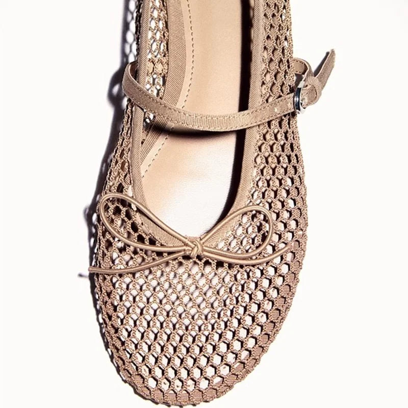 Mesh Summer Ballet Flats Shoes Women Buckle Strap Breathable 2025 New Flats Shoes Ladies Black Mary Janes Footwear Loafers LadyShow.Store