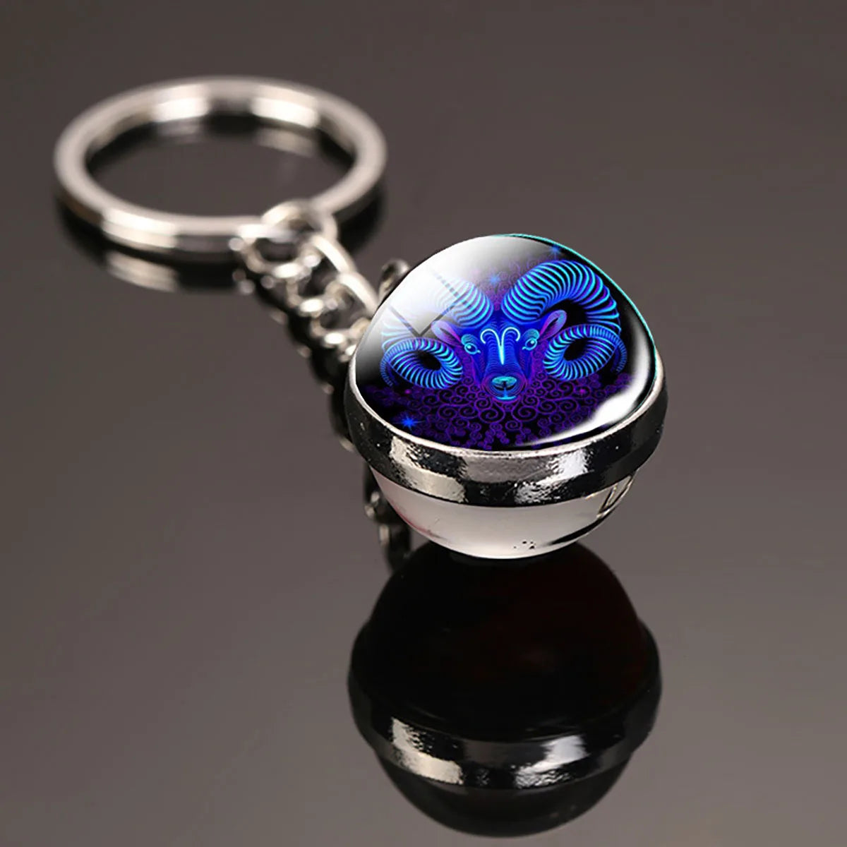 12 Constellation Key Chain Luminous Double Sided Glass Ball Pendant 12 Zodiac Key Chain Fashion Birthday Gift for Men and Women Pi-Mart