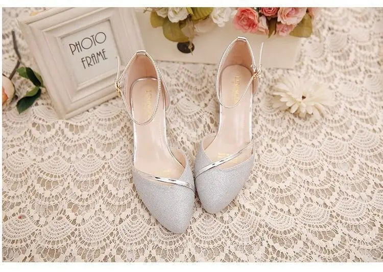 Fashion Spring and Summer Black High-heeled Shoes Women's High-quality Silver Wedding High-heeled Shoes Women's Gold Party Pump Pi-Mart