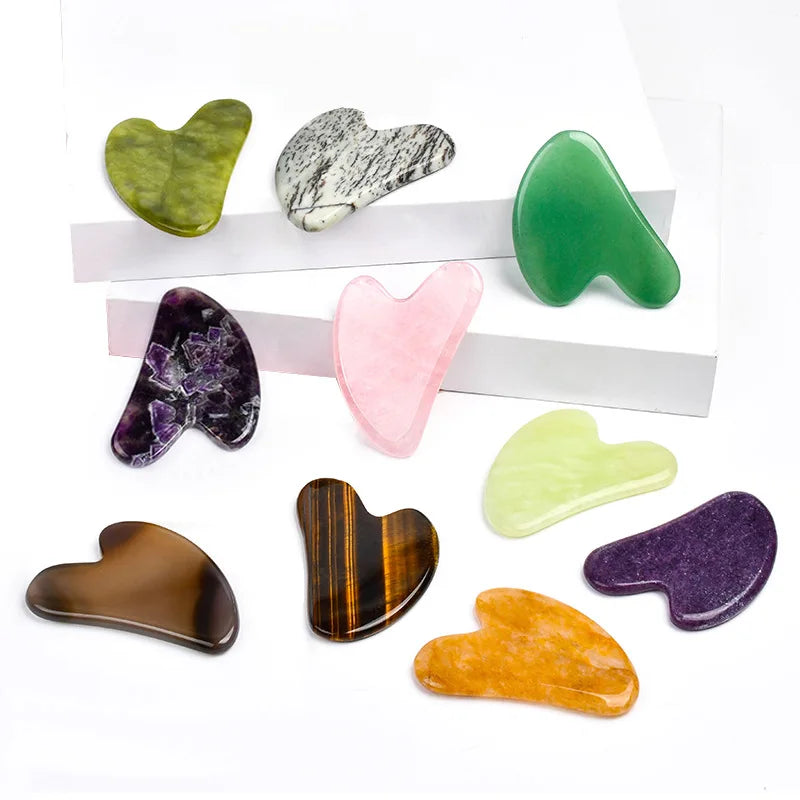 Natural Stone Face Care Massager Rose Quartz Amethyst Crystal Facial Gua Sha Tool Skin Massage Mineral Stone Beauty Products Tri Light Beauty