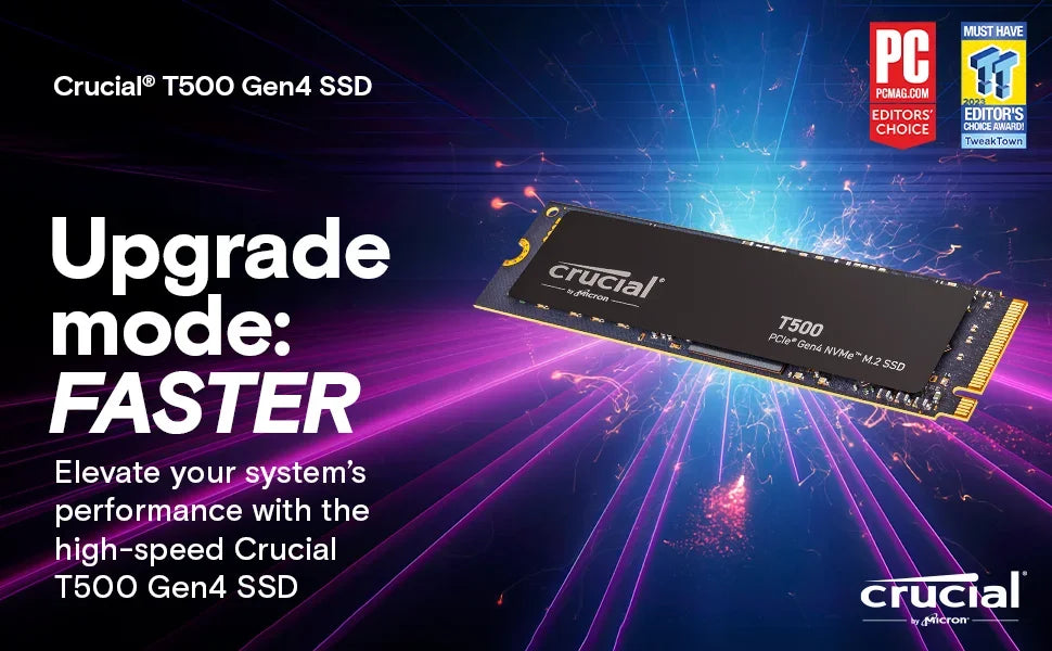 Fit PS5 Laptop PC Crucial T500 1TB PCIe Gen4 NVMe M.2 SSD 7300MB/s High Speed Gaming Drive OEM Original CT1000T500SSD8 Pi-Mart