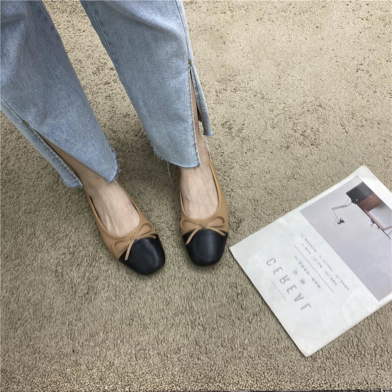 Large Size 44 45 46 47 48 Flat Shoes Women's Spring  Autumn Bow New Square Toe Shallow Ladies Shoes loafers women zapatos mujer Pi-Mart
