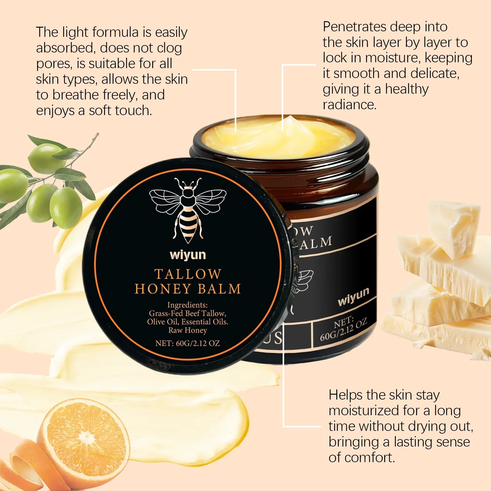 Tallow Honey Cream Glow Hydrating Skin Improve Elasticity Soft Bleaching Improve Dullness Firming Face Body Moisturizer Lotion Tri Light Beauty