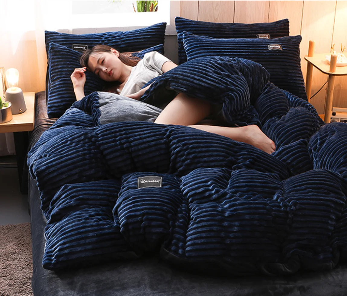 Warm Winter Duvet Cover Bedding Set Thick Solid Color Velvet Double Soft Quilt Cover Twin Queen King Comforter Cover Sets 220*24 Pi-Mart