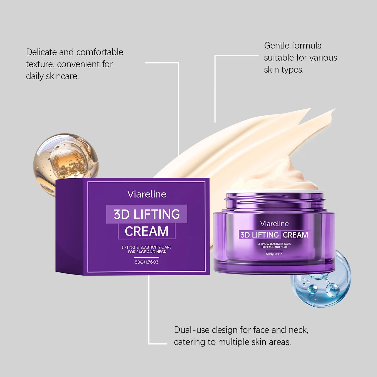 Viareline 3D Lifting Cream, Face & Neck Firming Moisturizer, Improve Skin Elasticity Anti-Aging Daily Facial Cream 50g Pi-Mart