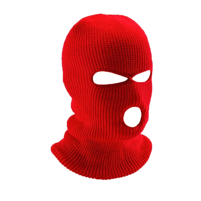 Winter Motorcycle Windproof Full Face Knit Hats Ski Mask Men Warm Wool Balaclava embroidery Winter hats Knitted 3 Holes Ski Mask Pi-Mart