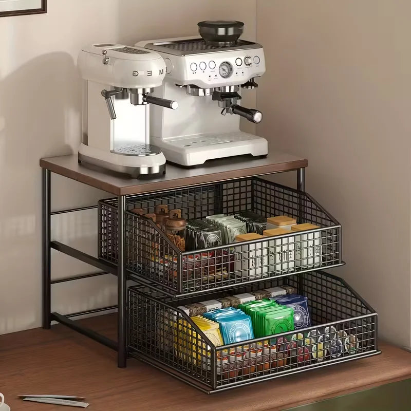 1 space saving kitchen countertop storage rack with drawers and metal baskets - sturdy multi-layer storage rack Pi-Mart