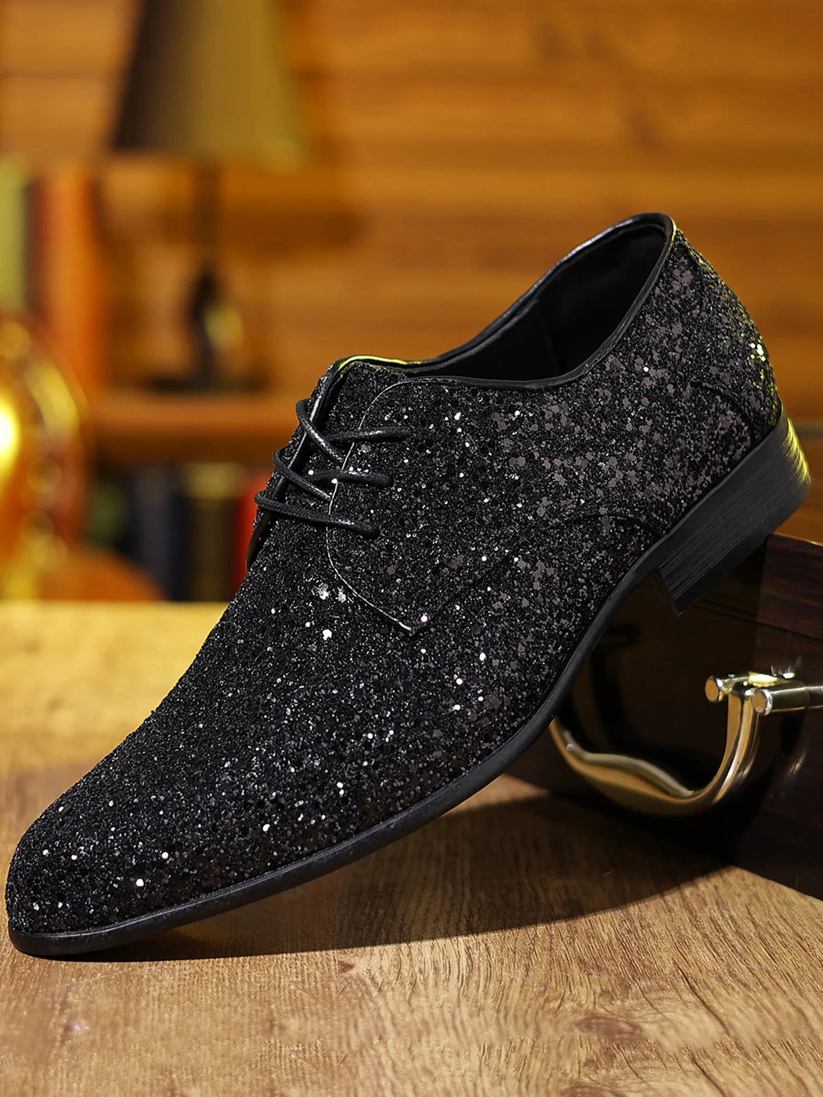 Luxury Men Dress Shoes Gold Silver Sequin Wedding Shoes High Quality Lace-Up  Oxford Shoes Fashion Designer Men Flats Large Size Pi-Mart