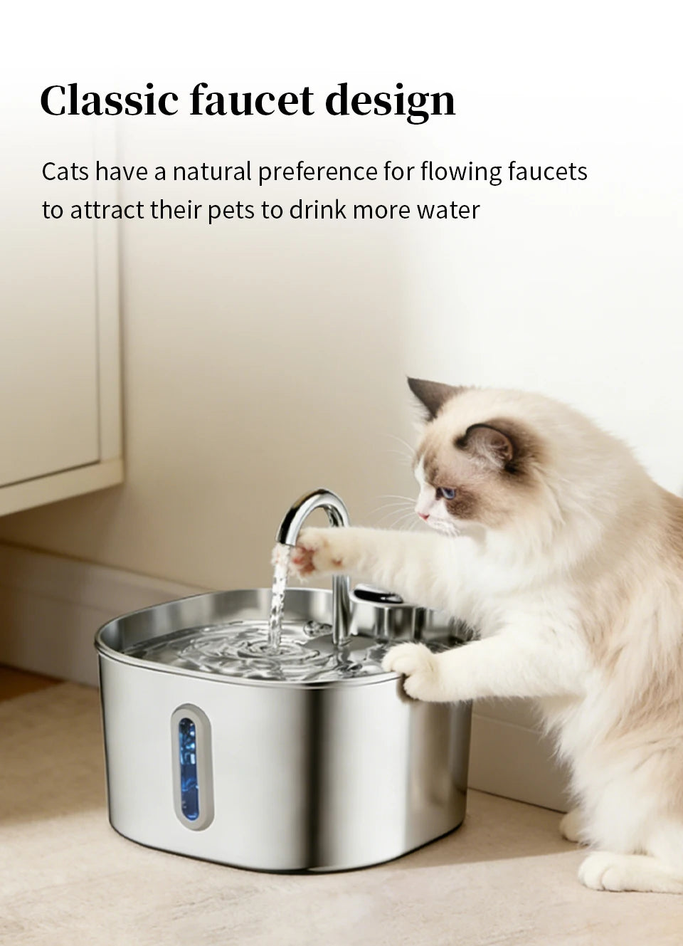 Large Capacity Cat Water Fountain Stainless Steel Automatic Pet Drinking Fountain for Indoor Cats Dogs Quiet Cat Water Dispener Pi-Mart