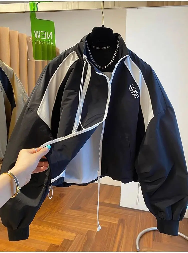 Zipper Design Niche Loose Casual Stand Collar Windbreaker Jacket Spring and Autumn Short Jacket Jacket Top Pi-Mart