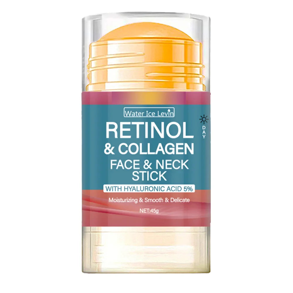 Retinol and Collagen Facial and Neck Care Stick Containing Hyaluronic Acid 5%, Moisturizing and Firming, Locking in Moisture, Day and Night Care, Portable Skin Care Tri Light Beauty