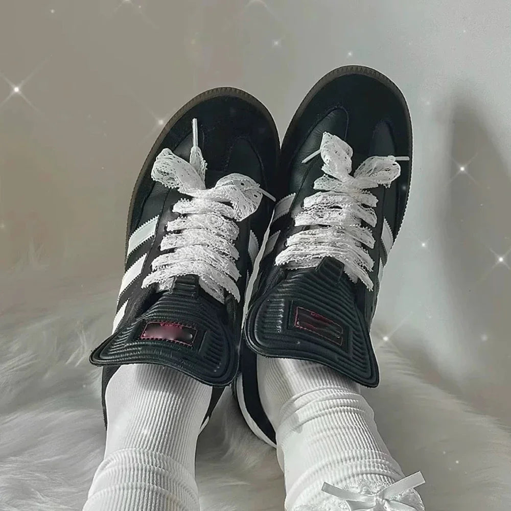 1/4Pairs Fancy Lace 3CM Wide Flat Shoelaces Sneakers Women Casual Shoes Black White Fashion Shoe Strings Replacement Accessories Pi-Mart