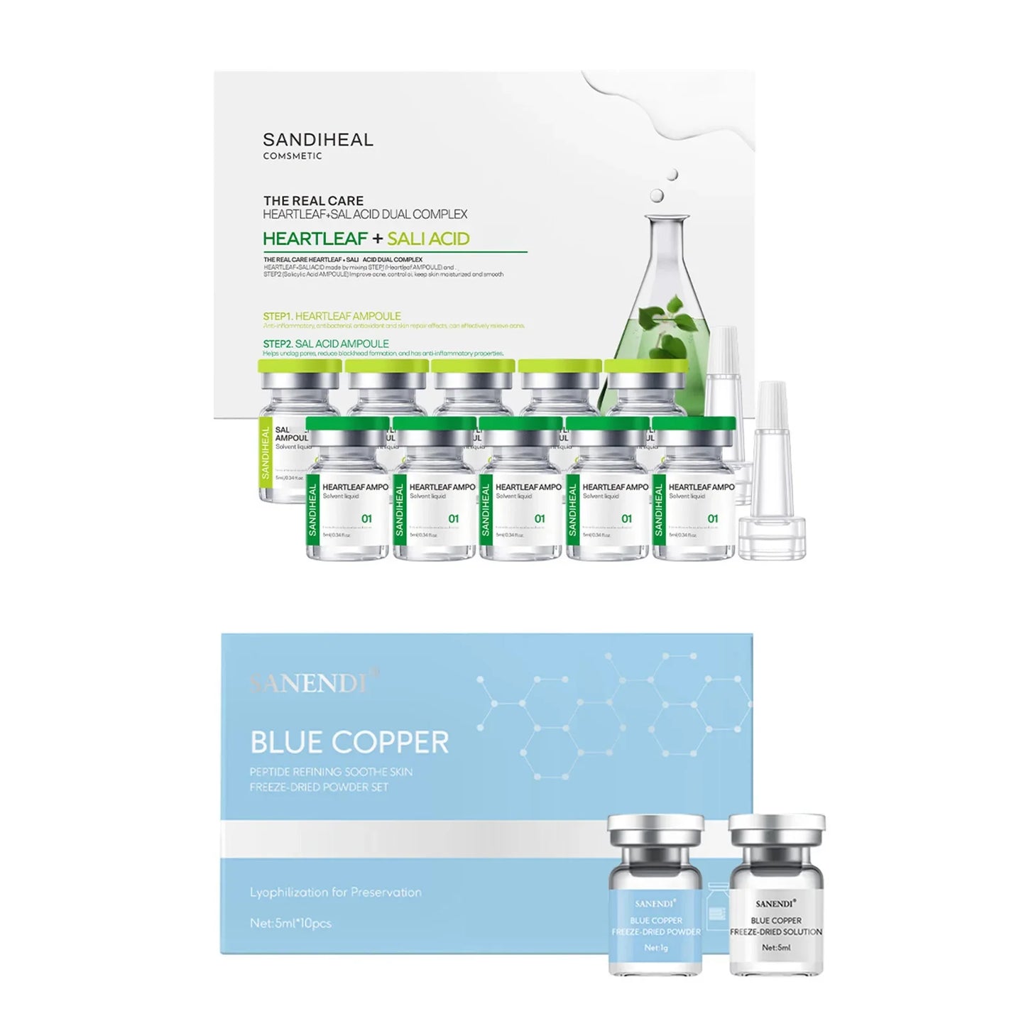 10Vials Copper Peptide Hyaluronic Acid Serum CICA B5 Facial Essence Hydration Korean Skin Care Original Sanendi Beauty Products Tri Light Beauty