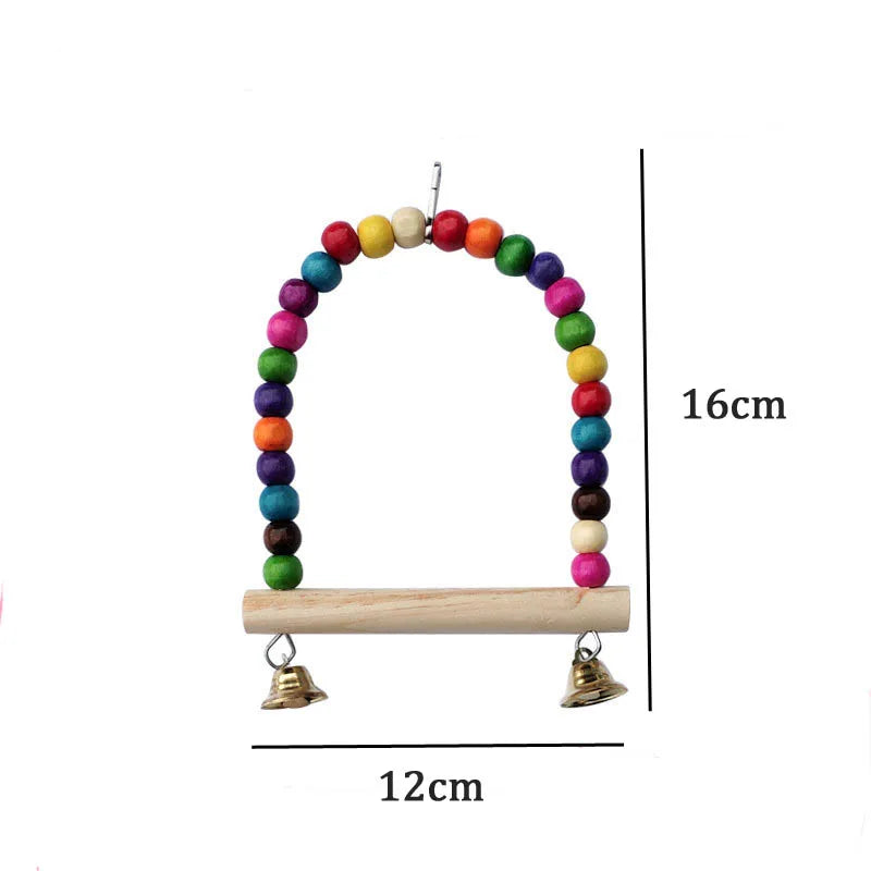 Wooden Bird Toys Small Parrot Chewing Training Toys Cotton Rope Swing Hanging Ring Bell Bird Cage Climbing Ladders Pet Supplies Pi-Mart