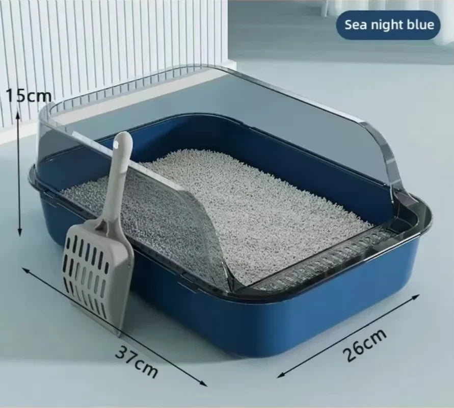 P Semi-Enclosed Cat Litter Box Splashproof Kitten Toilet Tray Pet Cleaning Basin with High Sides for Indoor Use Pi-Mart