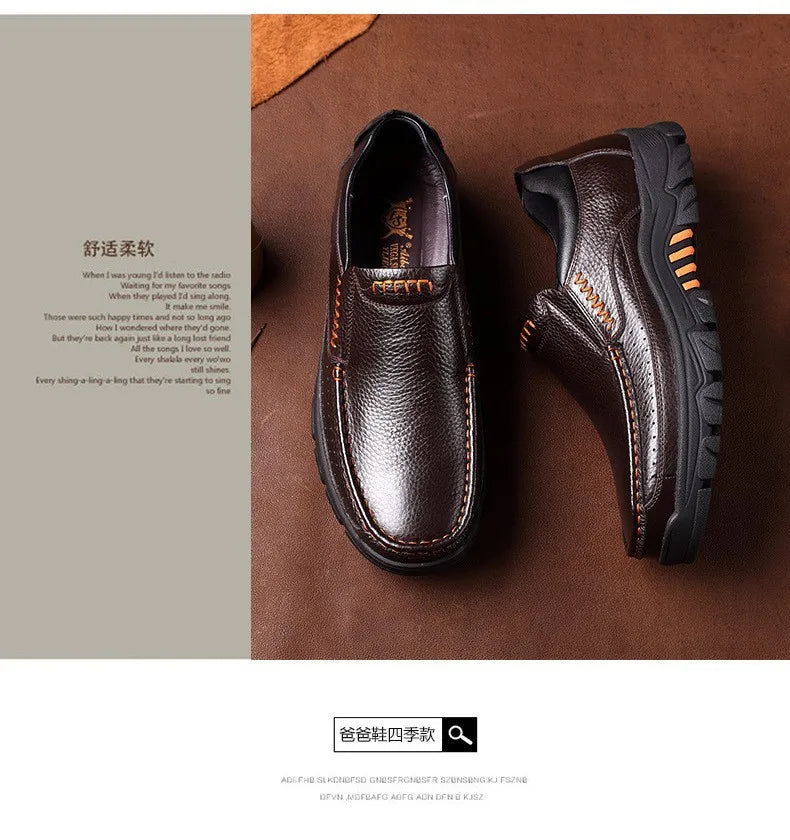 Autumn Genuine Leather Men's Casual Business Leather Shoes Lightweight Breathable Anti Slip Casual Leather Shoes Men Shoes Pi-Mart