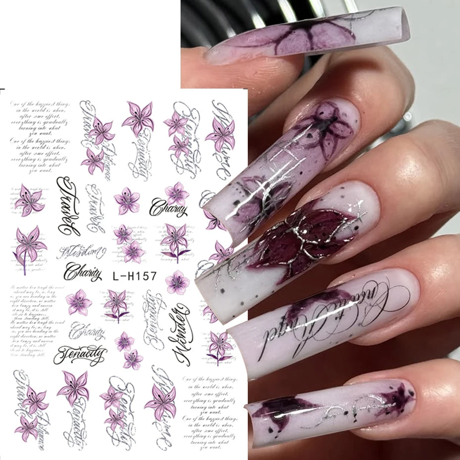 2/3 pcs Punk Style English Letters Nail Stickers Gothic Artistic Lettering Nail Charms Y2K Metallic Retro Letters Nail Decor Pi-Mart
