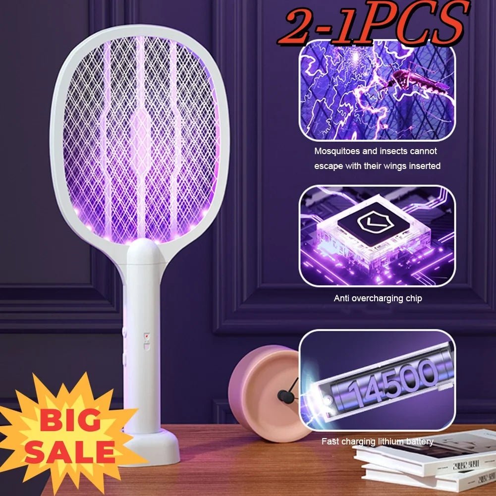 2 in 1 Multi functional Bug Zapper Racket USB Rechargeable Mosquito Killer Safe Electric Mosquito Swatter Pest Control Supplies LadyShow.Store