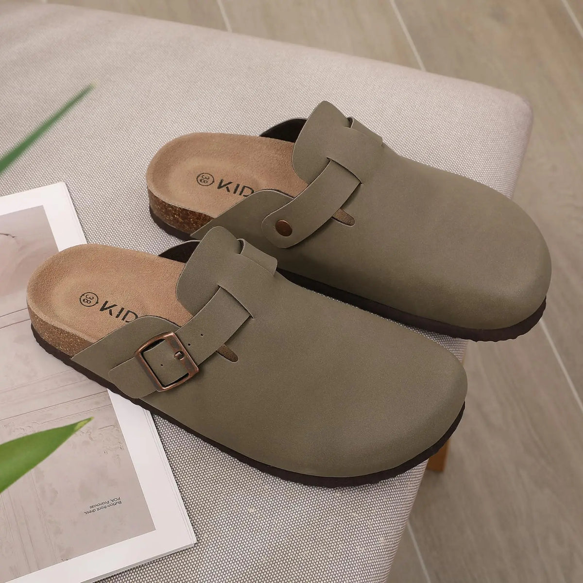Comwarm Buckle Clogs For Women Men New Genuine Suede Clogs with Arch Support Soft Cork Footbed Mules Fashion Thick Beach Sandals Pi-Mart