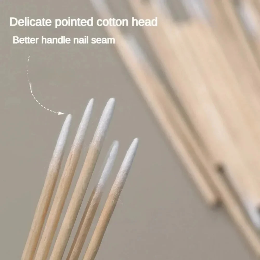 100/300/500 Nails Wooden Tip Cotton Stick Buds Disposable Ultra-Detail Corrector Nail Polish Remover Clean Sticks Manicure Tools Tri Light Beauty