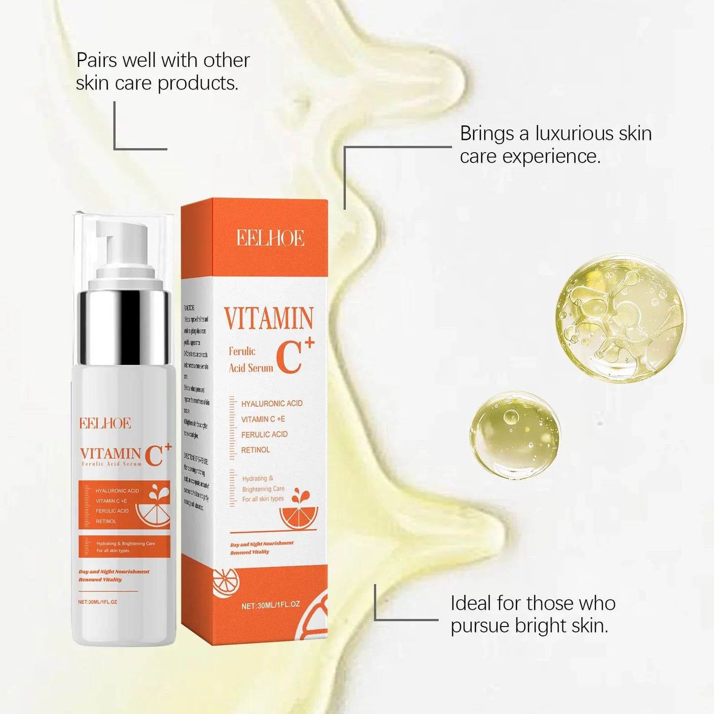 Eelhoe Vitamin C Facial Essence Moisturizing Lifting Reduce Fine Lines Keep Smoothing Anti A-ging Remove Acne Face Firming Serum Tri Light Beauty