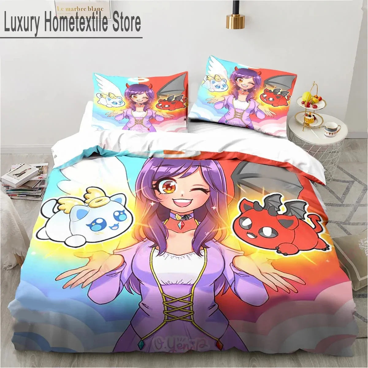 Cartoon Game Cute Aphmau with Wings Bedding Set Boys Girls Twin Queen King Size Duvet Cover Pillowcase Bed boys Adult Pi-Mart