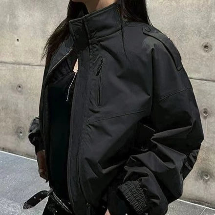 Vintage Cropped Jackets Women Harajuku Casual Slim Fit Zipper Coat Y2K Streetwear Long Sleeve Outerwear Autumn New Arrival Pi-Mart