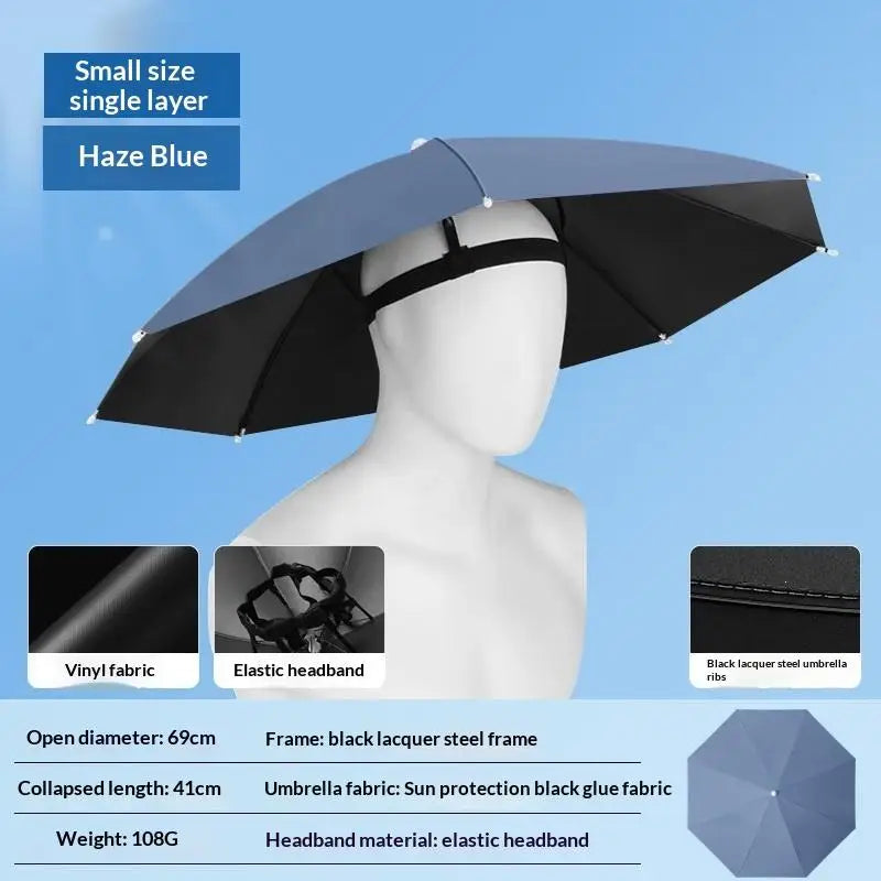Foldable Head Umbrella Hat Windproof Fishing Head Wearing Sunshade Rain Gear Outdoor Portable Umbrella Camping Beach Head Hats Pi-Mart