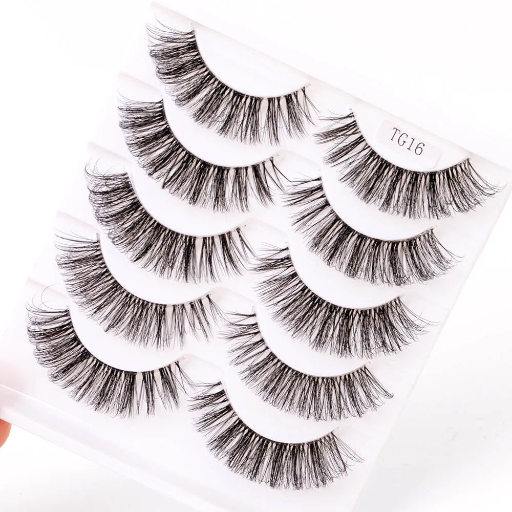 Yiernuo 1/5 Pairs Long Transparent Band Vegan Eyelash D Curl Russian Eyelashes Clear Band Lashes Invisible Band Lashes Pi-Mart