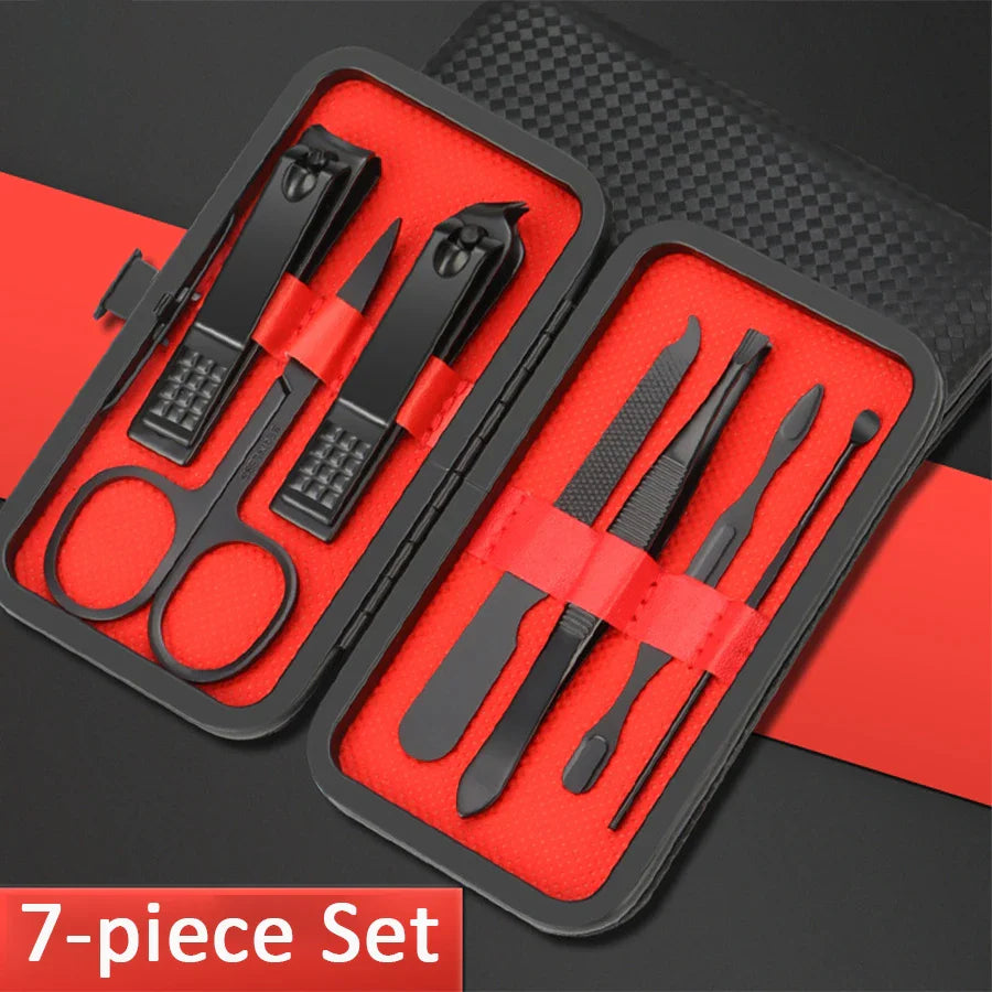 7/10/12/18/20/24PCS Set Professional Manicure Set Kits Stainless Steel Fingernail Toenail Clippers Set with Leather Portable Tri Light Beauty