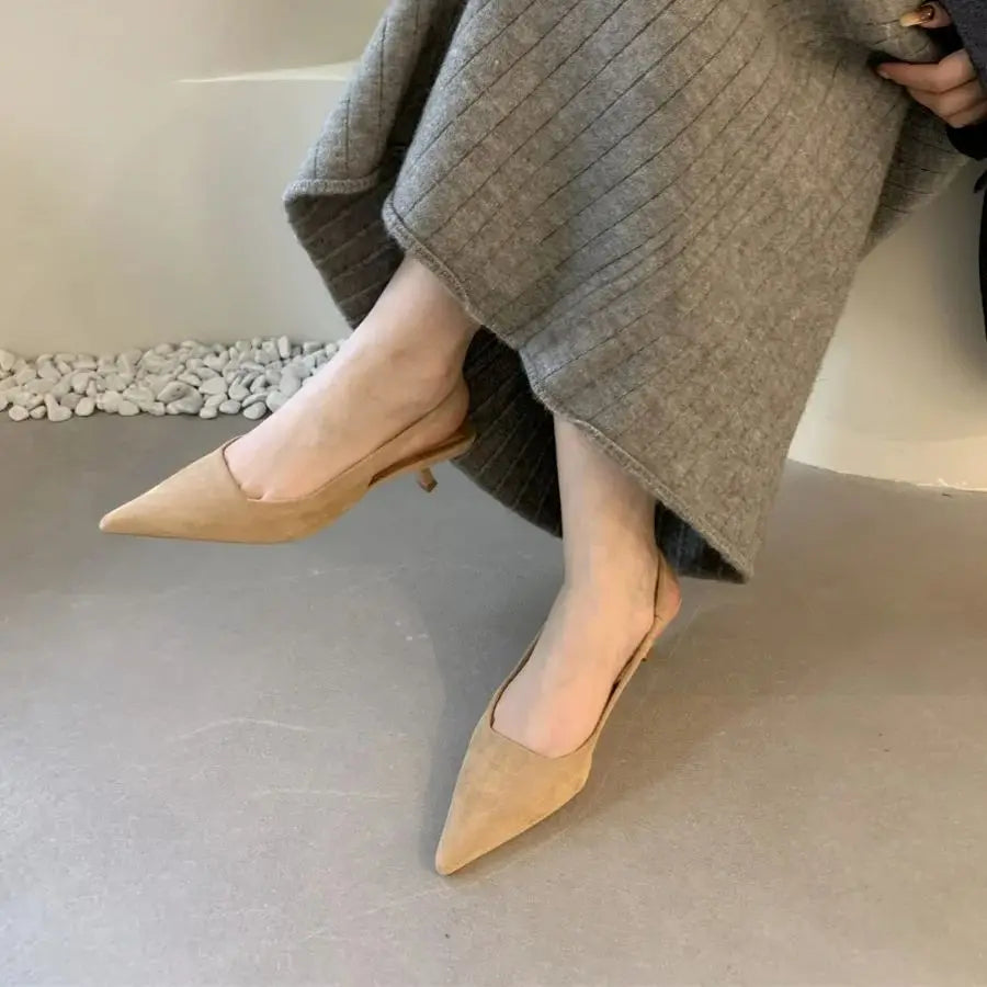 Bailamos Women Sandals Pointed Toe Elegant Low-heel Shoes Summer Fashion Slingback Woman Mules Shoes Pumps Dress Shoes LadyShow.Store
