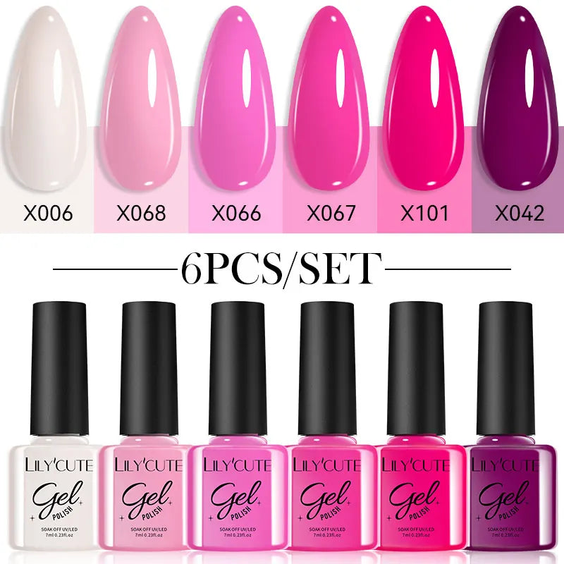 LILYCUTE 6Pcs/set 7ml Coffee Series Gel Nail Polish Kit 125 Colors Manicure Semi Permanent Soak Off UV Nail Art Gel Varnish Tri Light Beauty