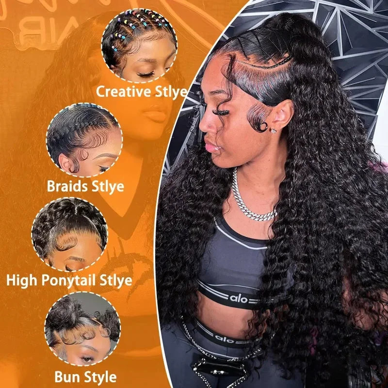 13x4 13x6 HD Transparent Lace Deep Wave Frontal Wig 40 Inch Jerrly Curly Lace Front HumanHair Wig For Deep Curly Water Wave Wig LadyShow.Store
