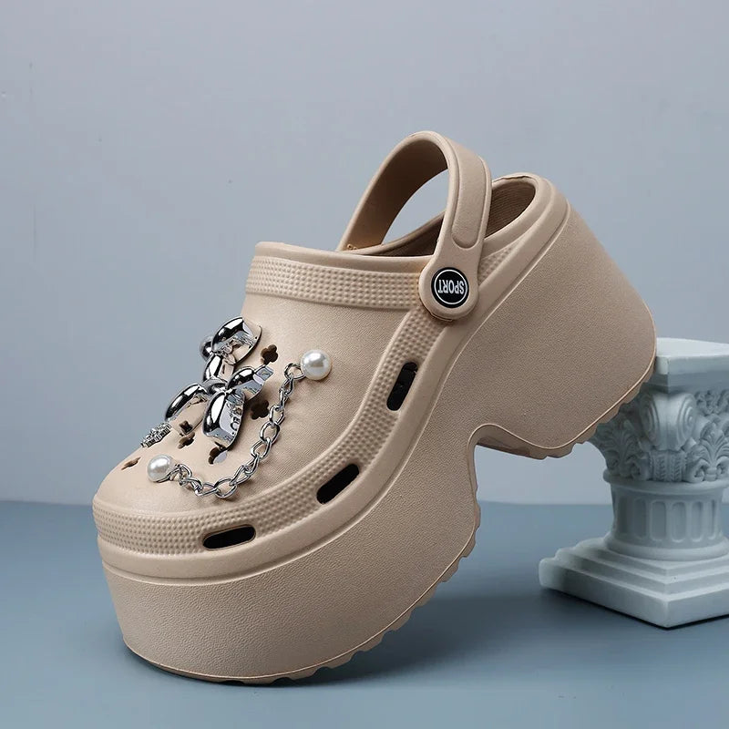 New Women's Silver Platform Clogs Summer 2025 Comfortable Slip on Wedge Sandals Woman Fashion Chain Thick Sole Garden Shoes Lady LadyShow.Store