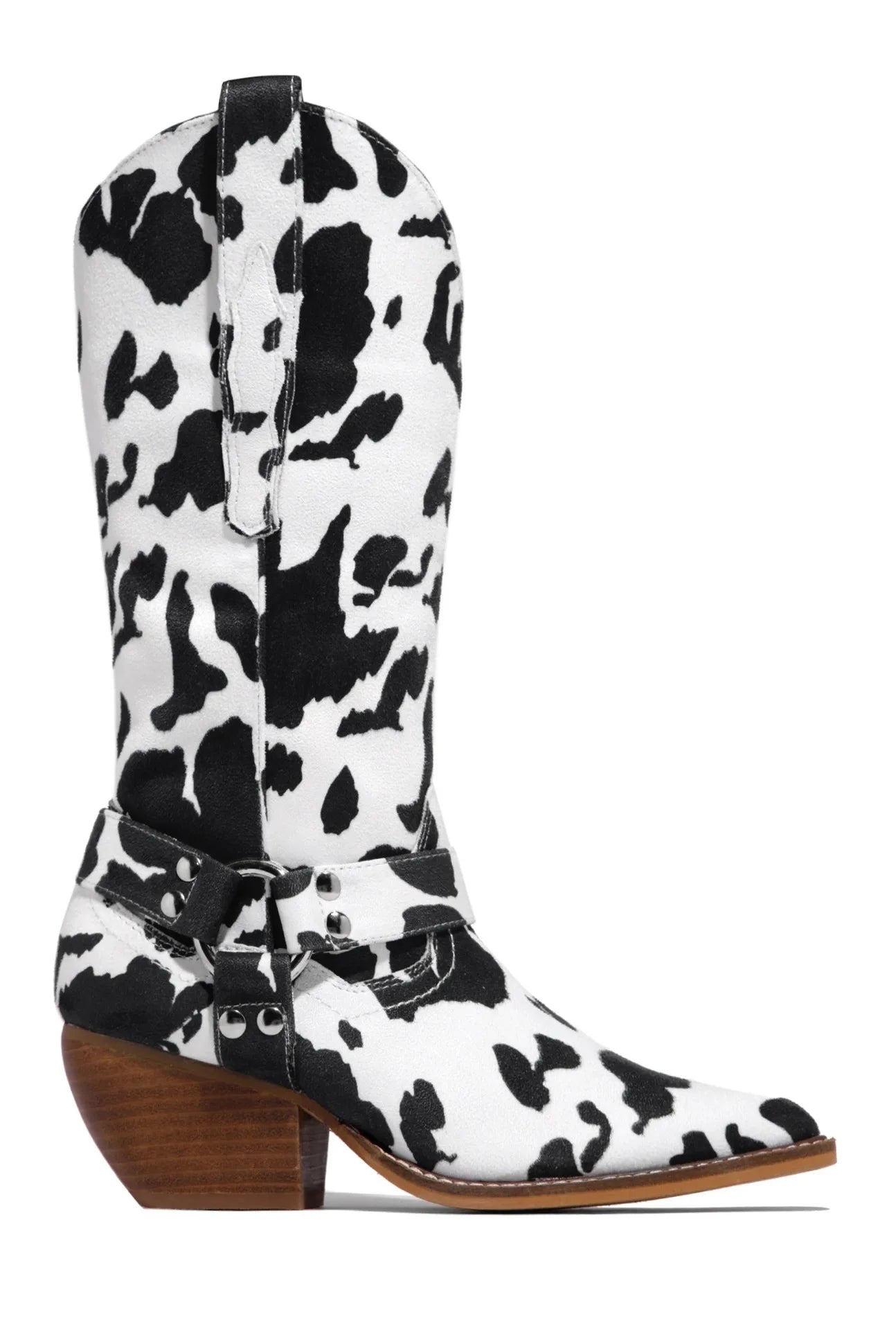 New 2026 Women's Western Cowboy Boots Flock Cow Print Chunky Heel Pointer Toe Western Boots Casual Female Boots Botas Femininas Pi-Mart