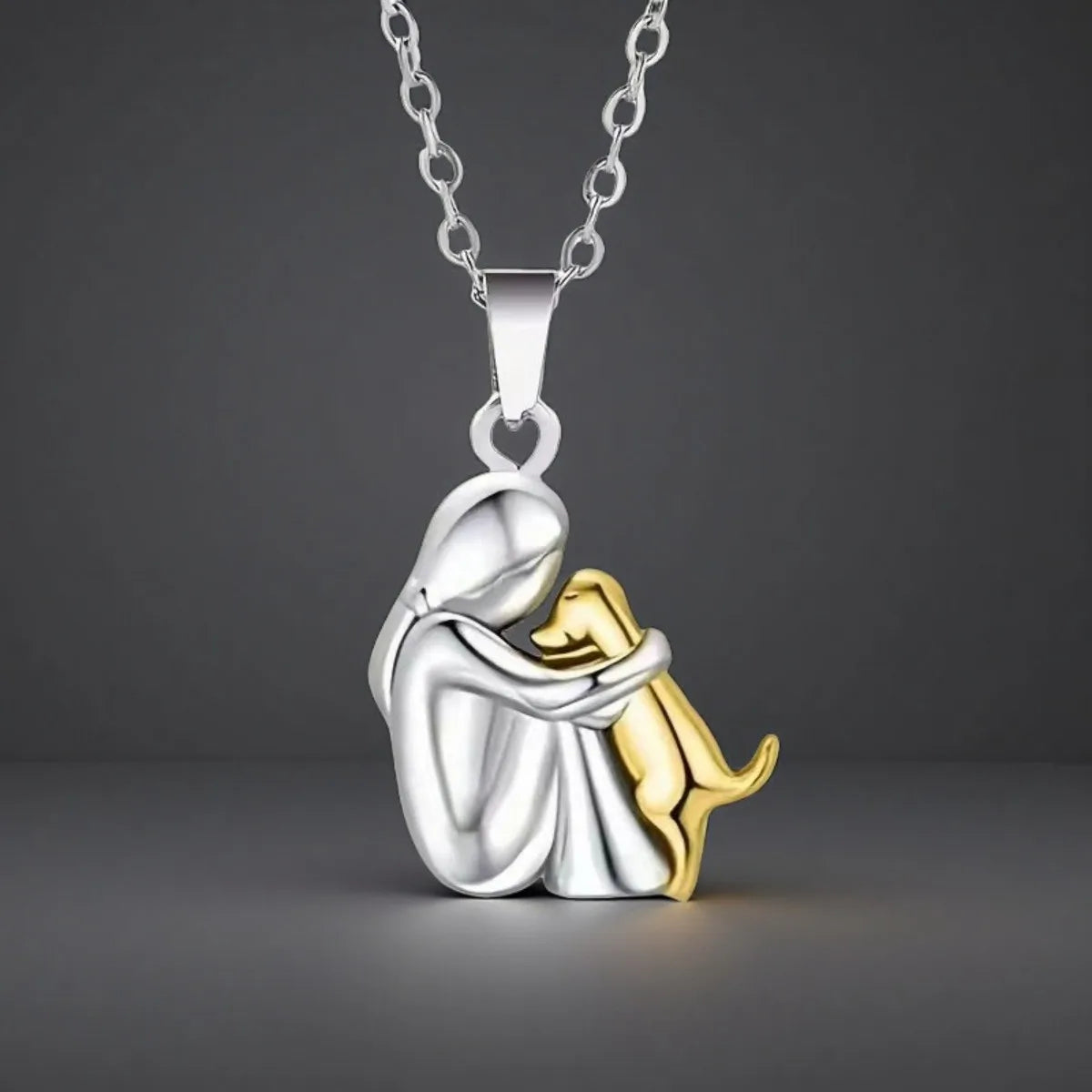 Girl Dog Pendant Necklaces, Stainless Steel Necklace Women, Minimalism Style Jewelry Accessories Chain Pi-Mart