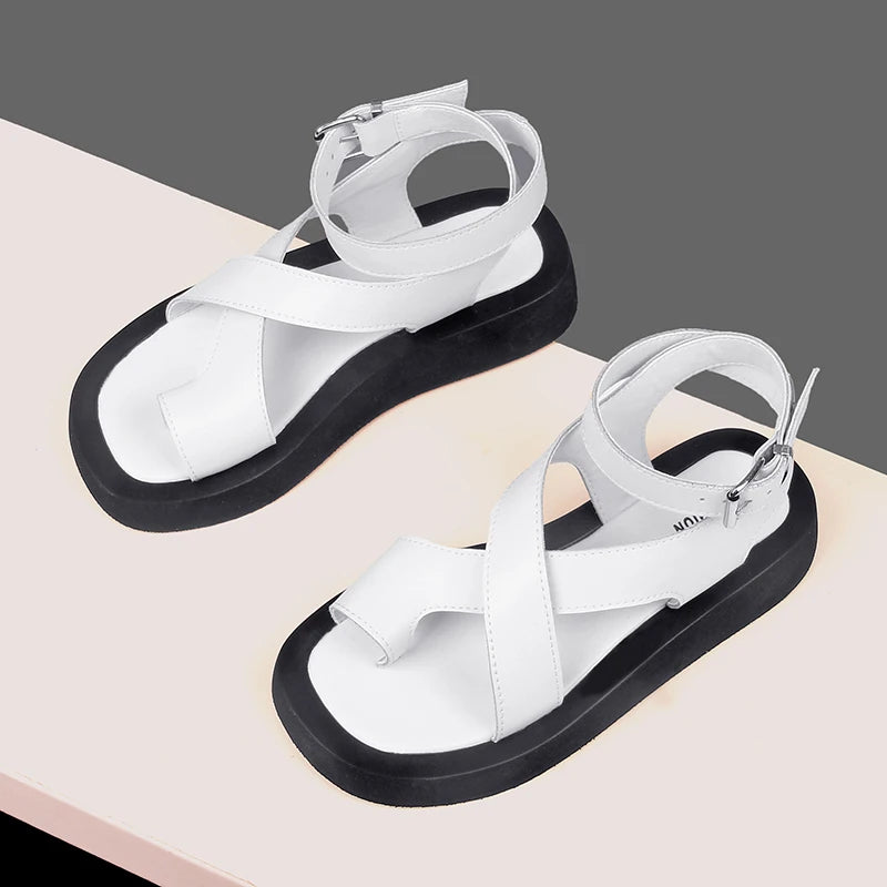 AIYUQI Sandals Women Genuine Leather 2026 Summer New Clip Toe Sandals Ladies Roman Women Shoes Muffin Sandals WHS MTO Pi-Mart