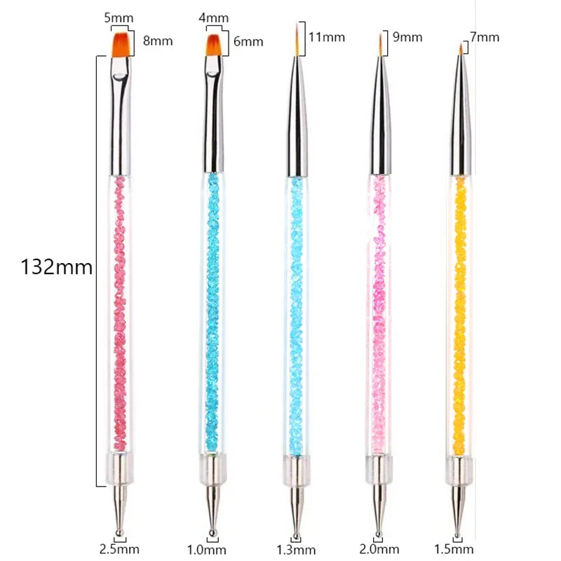 5/20Pcs Nail Art Brush Design Tip Painting Drawing Carving Dotting Pen FlatFan Liner Acrylic Gel UV Polish Manicure Tools Tri Light Beauty