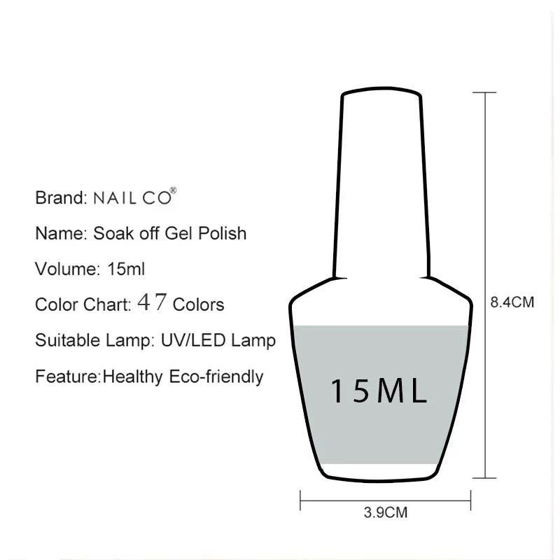 NAILCO 15ml Nails Art Gel Lack Polish Summer Hybrid Nail Varnish Manicure UV Top Coat Base HEMA TPO FREE Esmalte Nail Gel Polish Tri Light Beauty