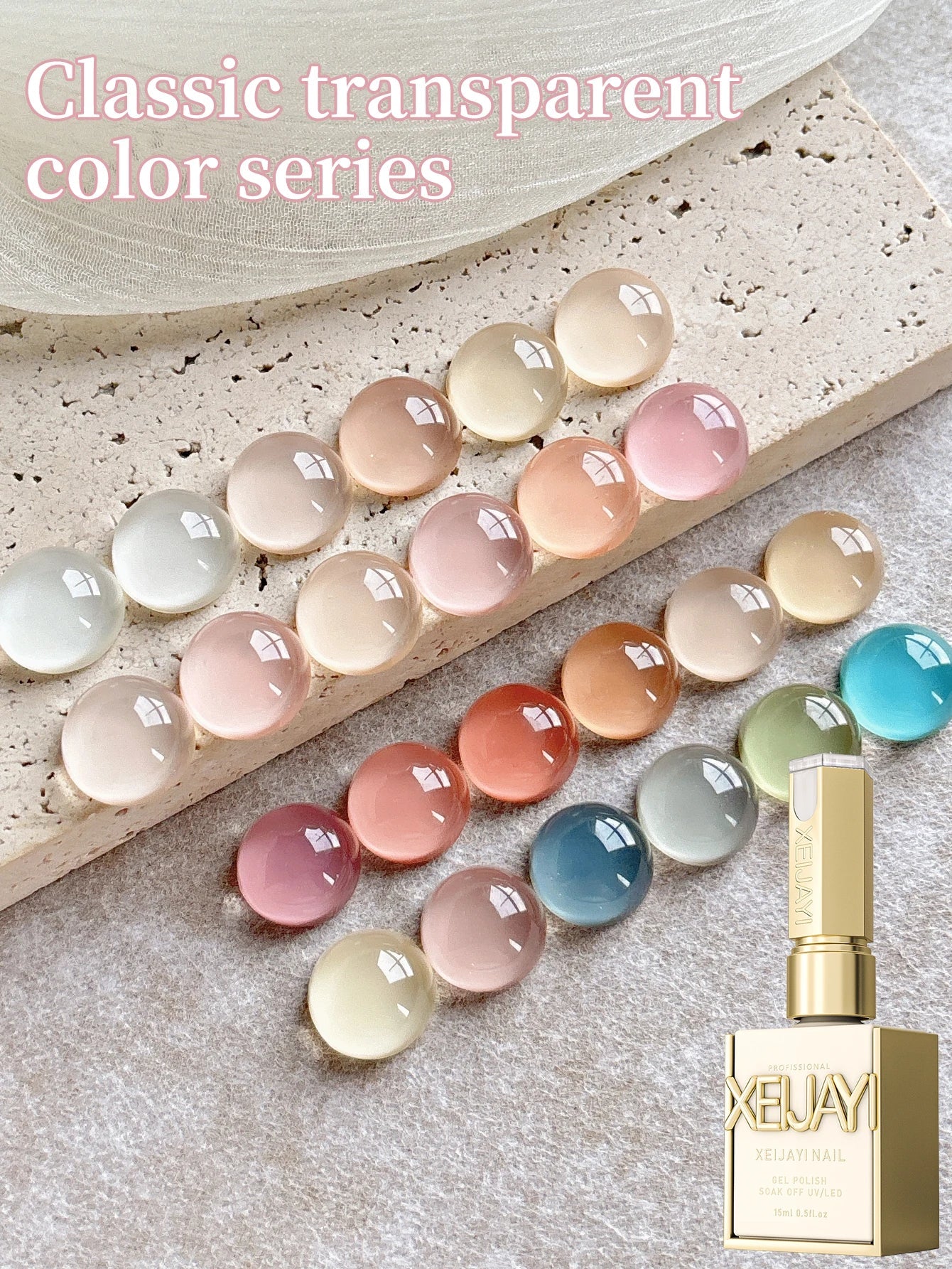 24Pcs 15ML Ice-through Color Gel Nail Polish Semi Permanent Nail Art Soaking UV LED Nail Salon DIY Nail Salon Gel For Spring Tri Light Beauty
