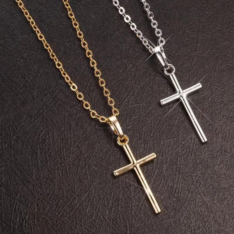 Fashion Christian Jesus Cross Necklaces Silver Color Long Chain Simple Pendants For Women Men Jewelry Gifts Dropshipping Pi-Mart