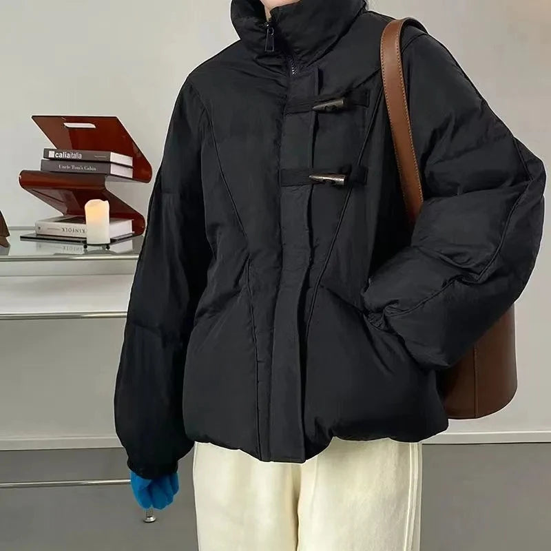 Women's Jacket New Korean Version Stand Collar Short Cotton-padded Jacket Thickening Warm Parkas Winter Vintage Coat Pi-Mart